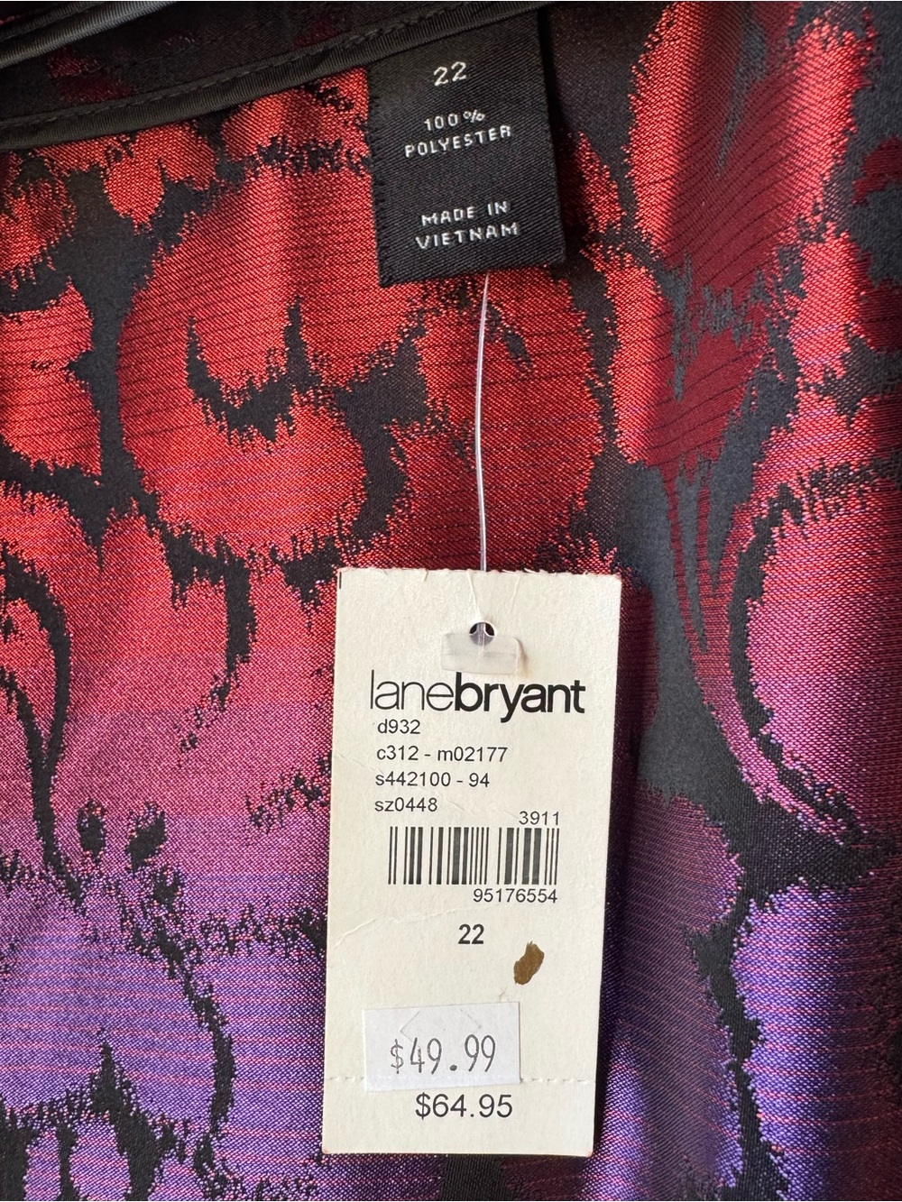 Lane Bryant Pleated A-Line Metallic Damask Skirt in Black and Red NWT Sz 22 - Picture 6 of 7